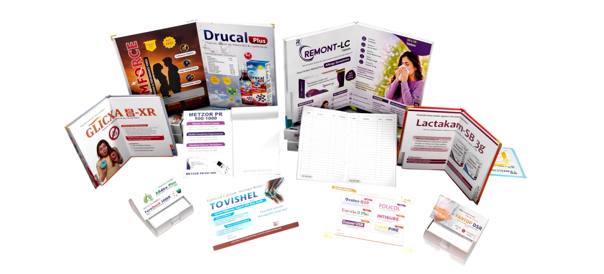 Pharma promotional materials printed in India including visual aids, pads and reminder cards
