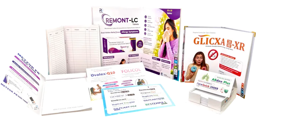 Pharma visual aids, prescription pads, reminder cards and chit pad printing samples