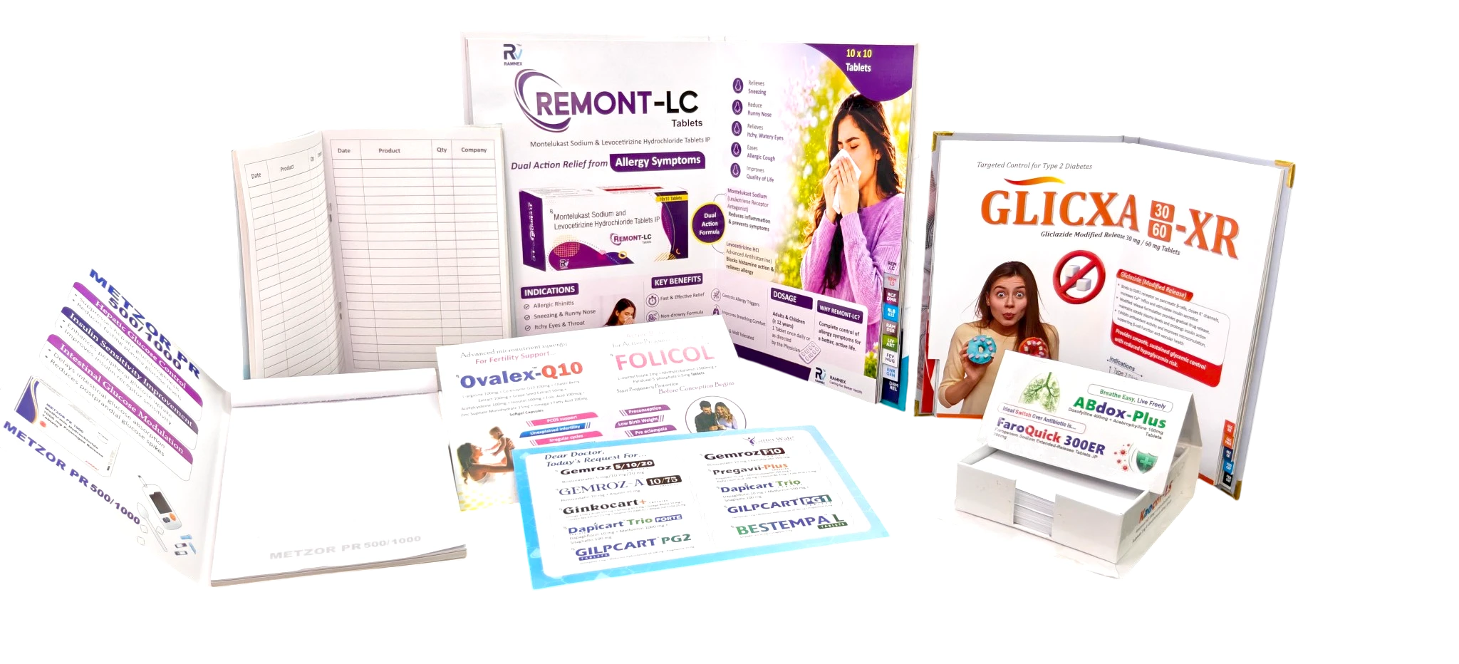 Pharma visual aids, prescription pads, reminder cards and chit pad printing samples by RX Design Hub